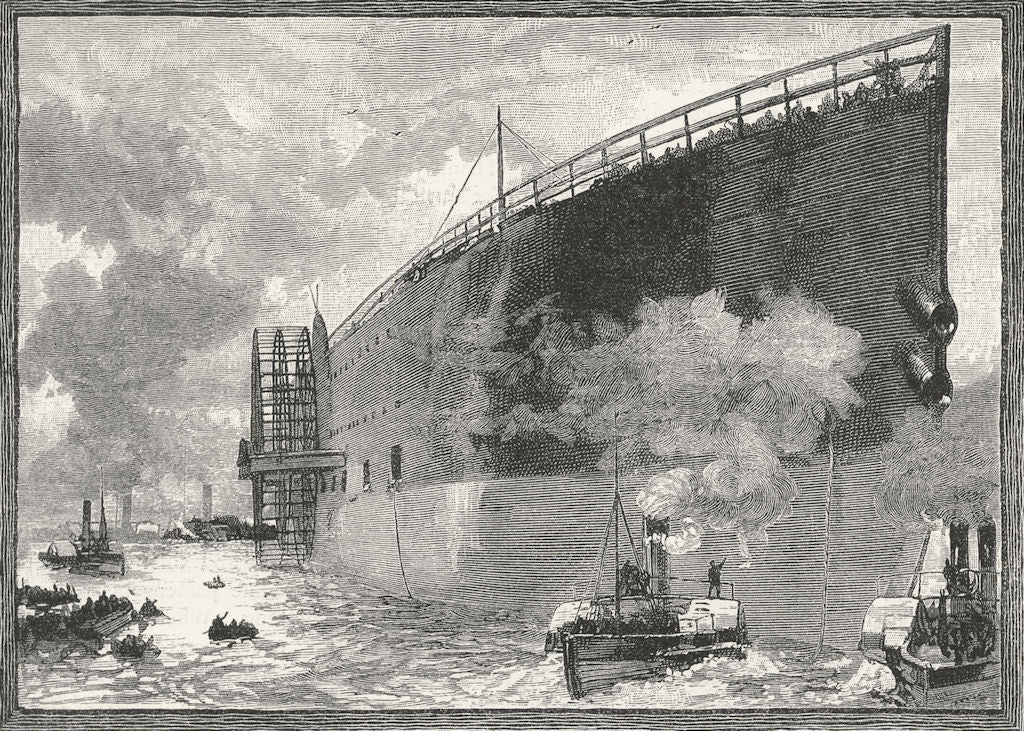 MILLWALL. Launch of the Great Eastern steam shipp 1888 old antique print